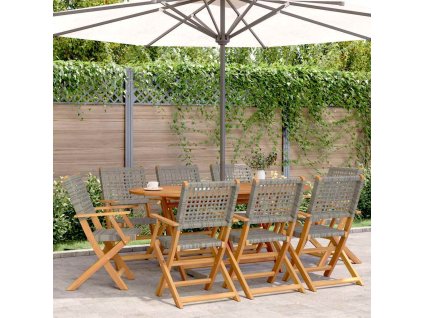Skládací zahradní židle 8 ks polyratan a masivní dřevo [3214561] (Barva Šedá)