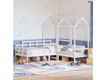 Válenda a lavice se střechou 80 x 200 cm masivní borovice [3282309] (Barva Bílá)