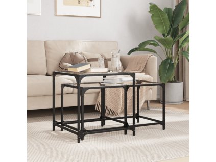 Hnízdové konferenční stolky 2 ks skleněná deska ocel [845984] (Barva Transparentní)