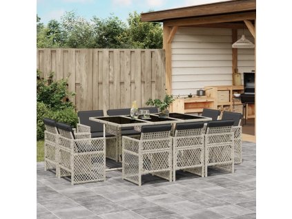 11dílný zahradní jídelní set s poduškami polyratan [3210851] (Barva Světle šedá)