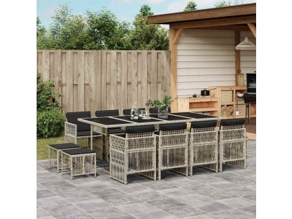 13dílný zahradní jídelní set s poduškami polyratan [3210983] (Barva Světle šedá)
