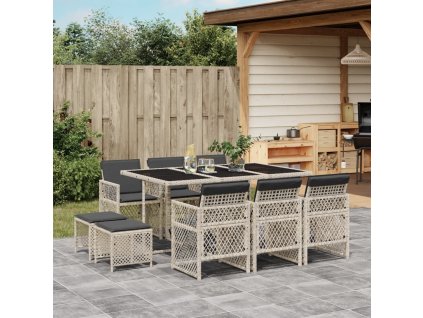 11dílný zahradní jídelní set s poduškami polyratan [3210791] (Barva Světle šedá)