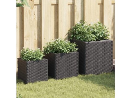 Zahradní truhlíky 3 ks polyratan [366397] (Barva Šedá)