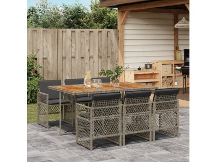 7dílný zahradní jídelní set s poduškami polyratan [3210734] (Barva Šedá)