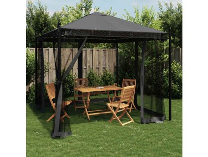 Altán se síťovanými stěnami 2,93 x 2,93 m ocel [368435] (Barva Antracitová)