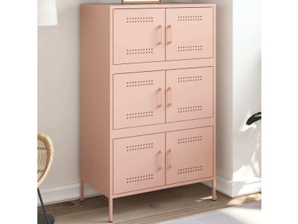 Skříň highboard hořčicově 68 x 39 x 113 cm ocel [842959] (Barva Růžová)
