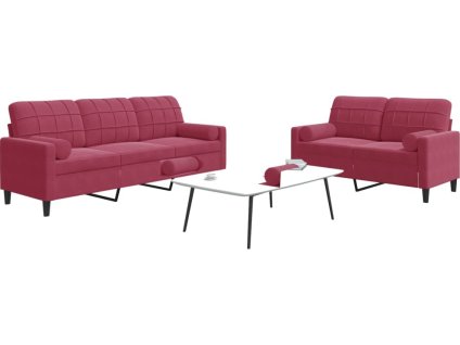 2dílná sedací souprava s poduškami a podhlavníky samet [3278415] (Barva vínová červená)