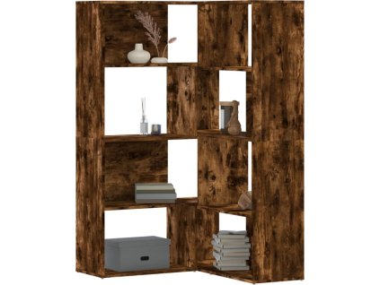 Rohová 4patrová knihovna 85 x 85 x 140 cm kompozitní dřevo [3307814] (Barva Kouřový dub)