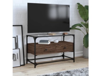 TV skříňka se skleněnou deskou 80x35x51 cm kompozit [846063] (Barva Hnědý dub)