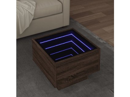 Odkládací stolek s LED 40 x 40 x 30 cm kompozitní dřevo [847503] (Barva Hnědý dub)