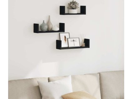Nástěnné police 3 ks kompozitní dřevo [853309] (Barva Černá)