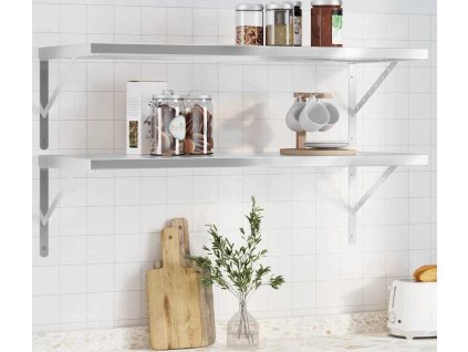 Nástěnné police 2 ks 100 x 40 x 3 cm nerezová ocel [30278] (Barva Stříbrná)