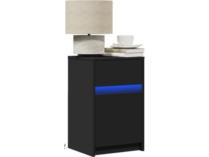Noční stolek s LED osvětlením kompozitní dřevo [852000] (Barva Černá)