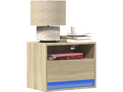 Nástěnný noční stolek s LED osvětlením [852065] (Barva dub sonoma)