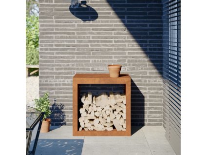 Stojan na palivové dřevo bílý 60 x 40 x 60 cm ocel [851009] (Barva Povětrnostně odolná ocel / Hnědý)