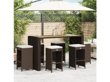Zahradní barové židle s poduškami 6 ks polyratan [368691] (Barva Hnědá)