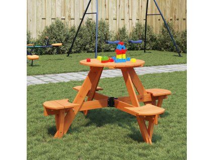 Piknikový stůl pro 4 děti se slunečníkem kulatý masivní jedle [3281622] (Barva Hnědá a modrá)