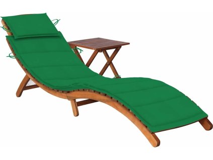 Zahradní lehátko se stolkem a poduškou masivní akáciové dřevo [3061592] (Barva Zelená)