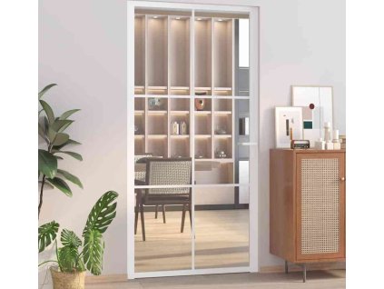 Interiérové dveře 102,5 x 201,5 cm bílé matné sklo a hliník [151205] (Barva Černá a průhledná)