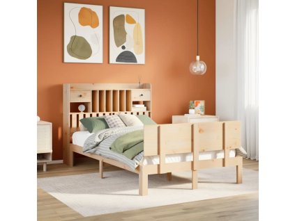 Postel s knihovnou bez matrace 135x190 cm masivní borovice [3322682] (Barva Přírodní)