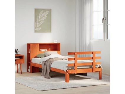 Postel s knihovnou bez matrace 75x190 cm masivní borovice [3322737] (Barva Voskově hnědá)