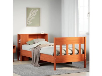 Postel s knihovnou bez matrace 75x190 cm masivní borovice [3323208] (Barva Voskově hnědá)