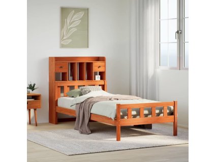 Postel s knihovnou bez matrace 75 x 190 cm masivní borovice [3322156] (Barva Přírodní)
