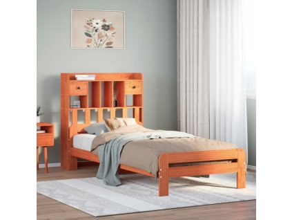 Postel s knihovnou bez matrace hnědá 75x190 cm masivní borovice [3308908] (Barva Voskově hnědá)