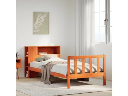 Postel s knihovnou bez matrace 75x190 cm masivní borovice [3321684] (Barva Voskově hnědá)