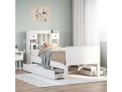 Postel s knihovnou bez matrace 75x190 cm masivní borovice [3308946] (Barva Bílá)