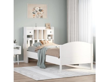 Postel s knihovnou bez matrace 75x190 cm masivní borovice [3323168] (Barva Bílá)