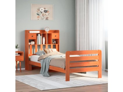 Postel s knihovnou bez matrace 75x190 cm masivní borovice [3309979] (Barva Voskově hnědá)