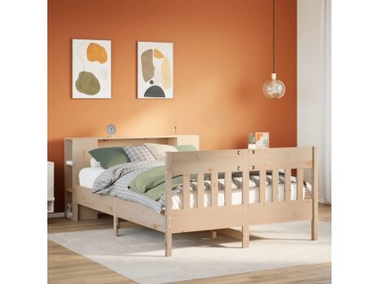 Postel s knihovnou bez matrace 150x200 cm masivní borovice [3323179] (Barva Přírodní)