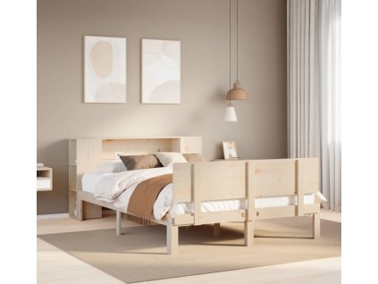 Postel s knihovnou bez matrace 150x200 cm masivní borovice [3322634] (Barva Přírodní)