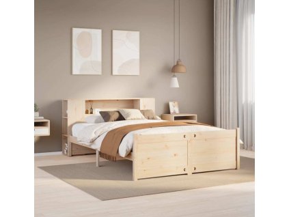 Postel s knihovnou bez matrace 150x200 cm masivní borovice [3322439] (Barva Přírodní)