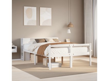 Postel s knihovnou bez matrace 150x200 cm masivní borovice [3321971] (Barva Přírodní)