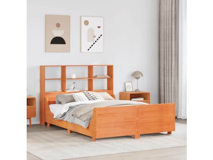 Postel s knihovnou bez matrace 150 x 200 cm masivní dřevo [3323805] (Barva Voskově hnědá)