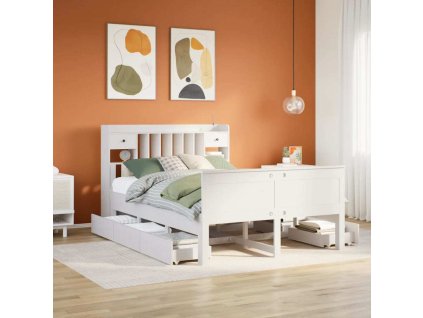 Postel s knihovnou bez matrace 150x200 cm masivní borovice [3308919] (Barva Bílá)