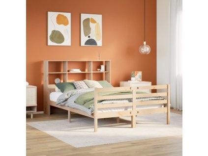 Postel s knihovnou bez matrace 150x200 cm masivní borovice [3322239] (Barva Přírodní)