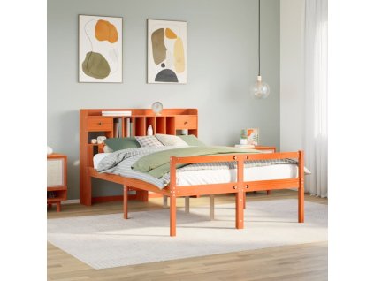 Postel s knihovnou bez matrace 150x200 cm masivní borovice [3322057] (Barva Přírodní)
