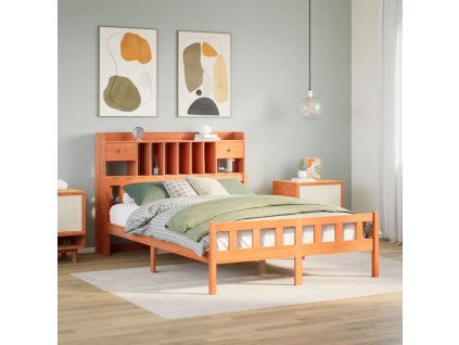 Postel s knihovnou bez matrace 150x200 cm masivní borovice [3322174] (Barva Přírodní)