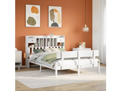 Postel s knihovnou bez matrace 150x200 cm masivní borovice [3321837] (Barva Bílá)