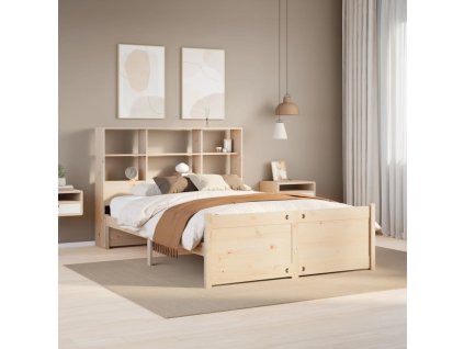 Postel s knihovnou bez matrace 150x200 cm masivní borovice [3322473] (Barva Přírodní)