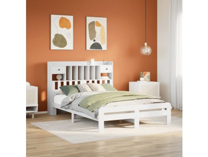 Postel s knihovnou bez matrace 150x200 cm masivní borovice [3308880] (Barva Bílá)