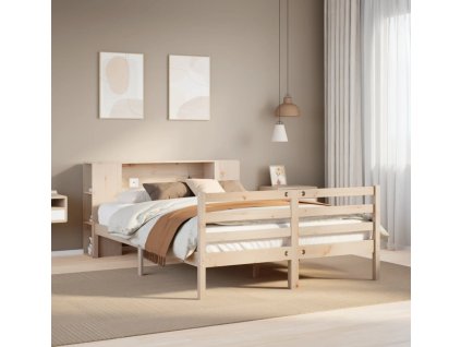 Postel s knihovnou bez matrace 150x200 cm masivní borovice [3321854] (Barva Přírodní)
