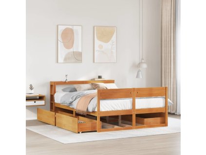 Postel bez matrace 140 x 200 cm masivní borovice [3306383] (Barva Voskově hnědá)