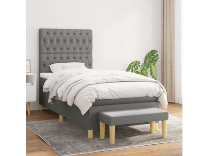 Box spring postel s matrací 100 x 200 cm textil [3137374] (Barva Tmavě šedá)