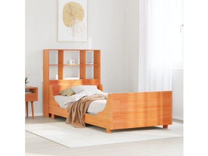 Postel s knihovnou bez matrace 100 x 200 cm masivní dřevo [3323814] (Barva Voskově hnědá)