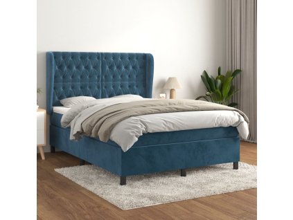 Box spring postel s matrací 140x200 cm samet [3129397] (Barva Tmavě moddrá)