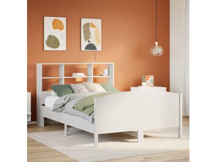 Postel s knihovnou bez matrace 140x200 cm masivní borovice [3323105] (Barva Bílá)
